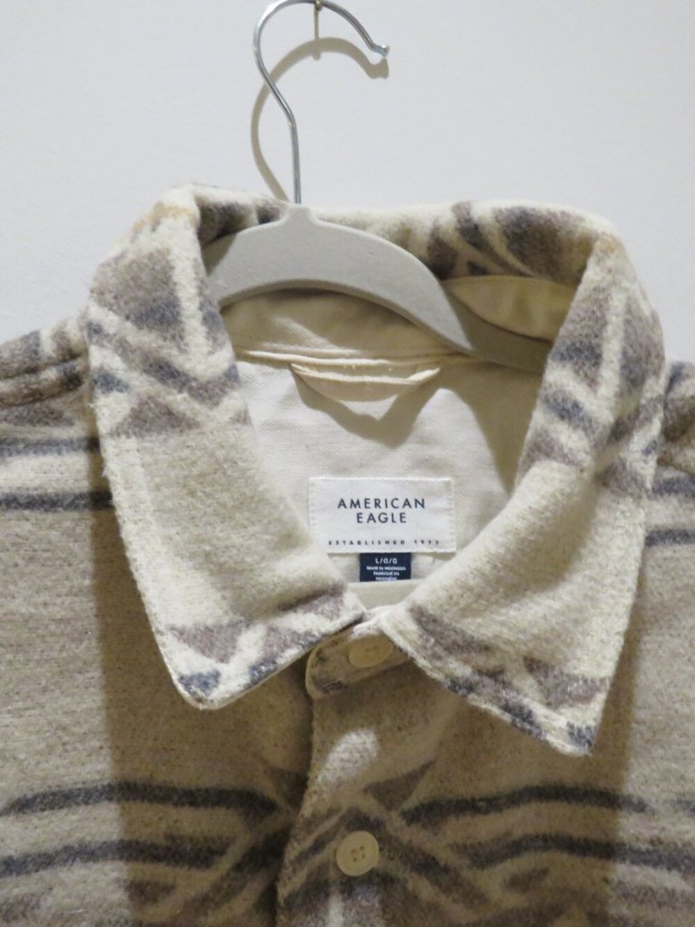 AMERICAN EAGLE Aztec Southwestern Shirt Shacket Jacket Cocoa Cream Large Outdoor - Picture 6 of 15